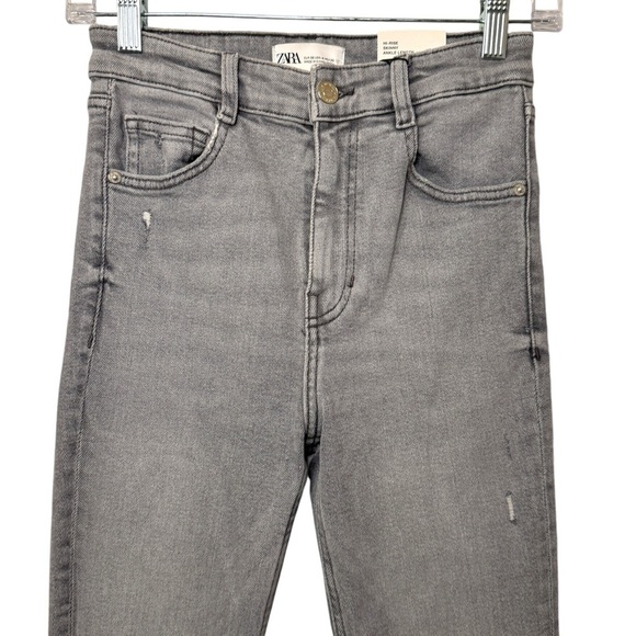 NWT Zara Gray High Rise Skinny Ankle distressed denim Jeans Womens 4 - Picture 3 of 11